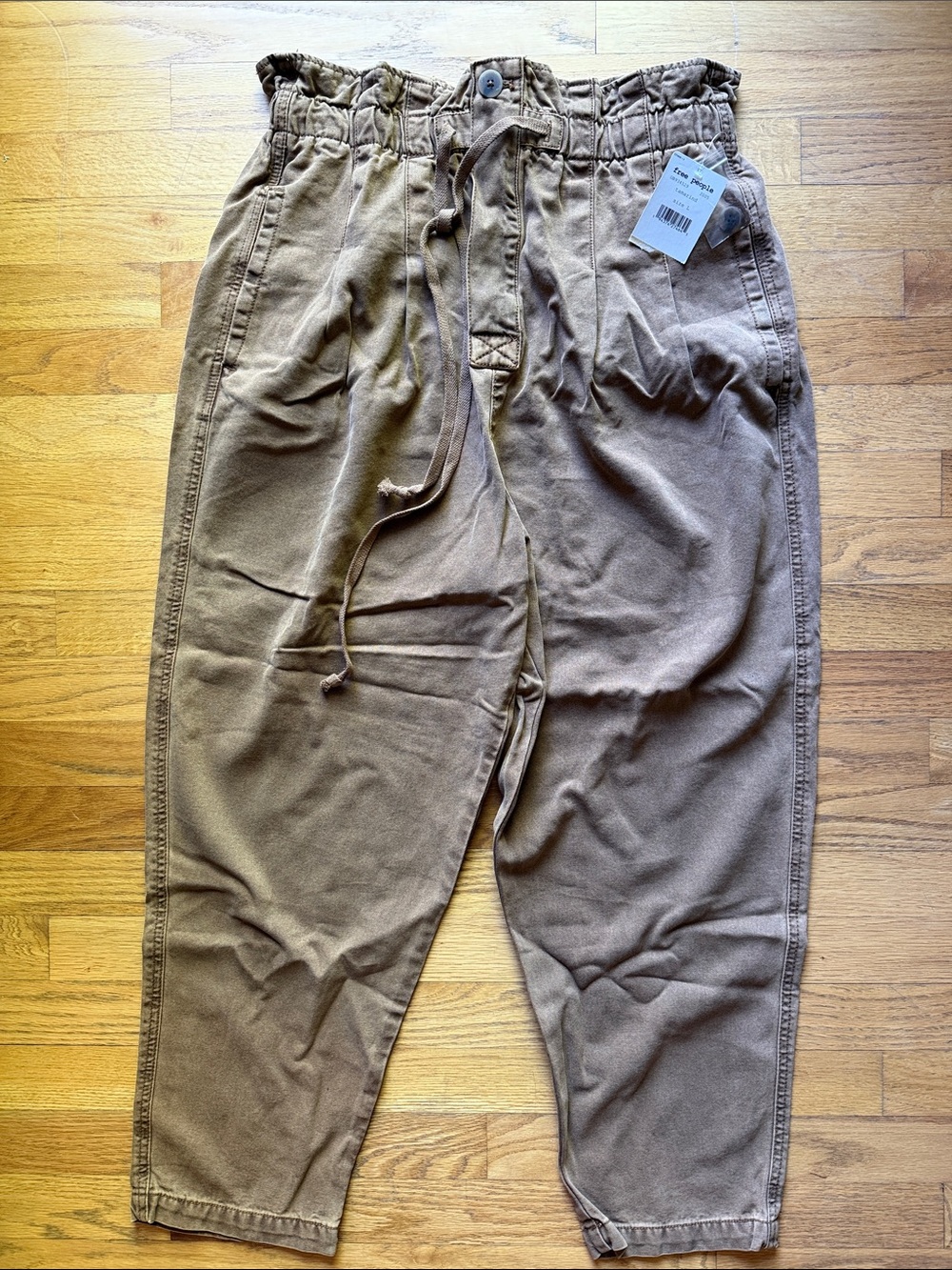 Free People Cropped Drawstring Pants in Camel Brown